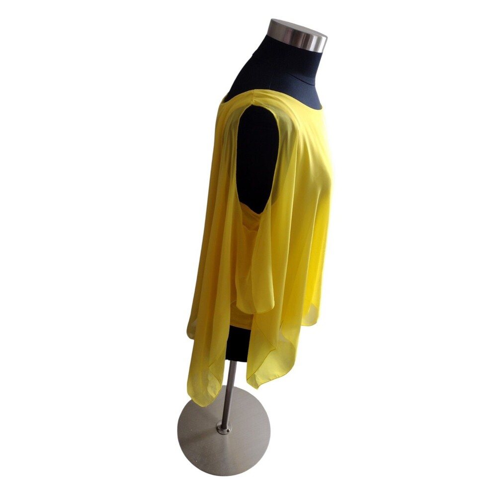 Find Me Plus Size 3x Cold Shoulder Sheer Scarf Chiffon Overlay Tank Top Yellow